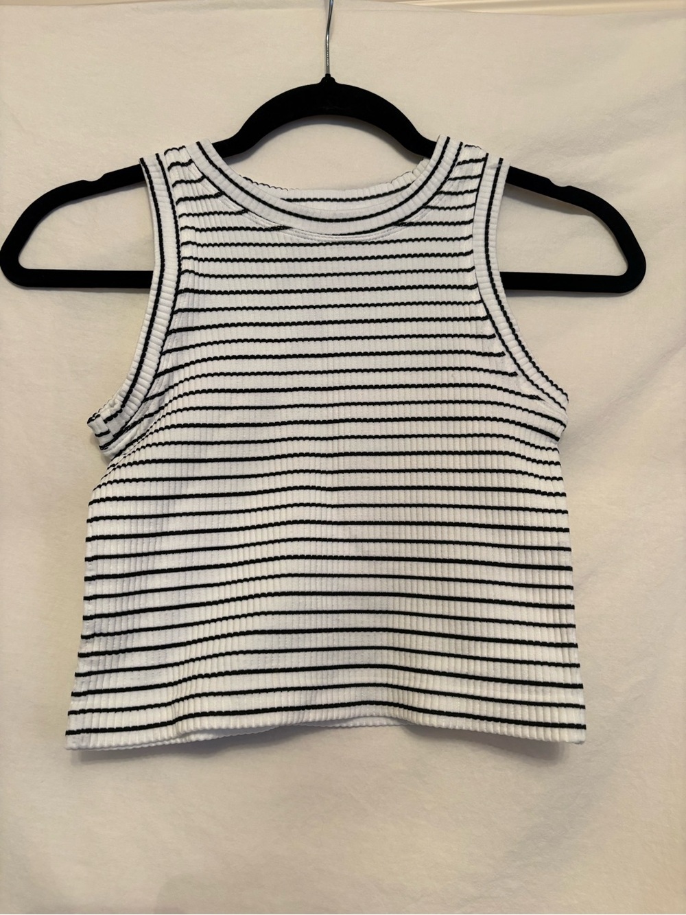 White and Black Striped Ribbed Tank Top - Women